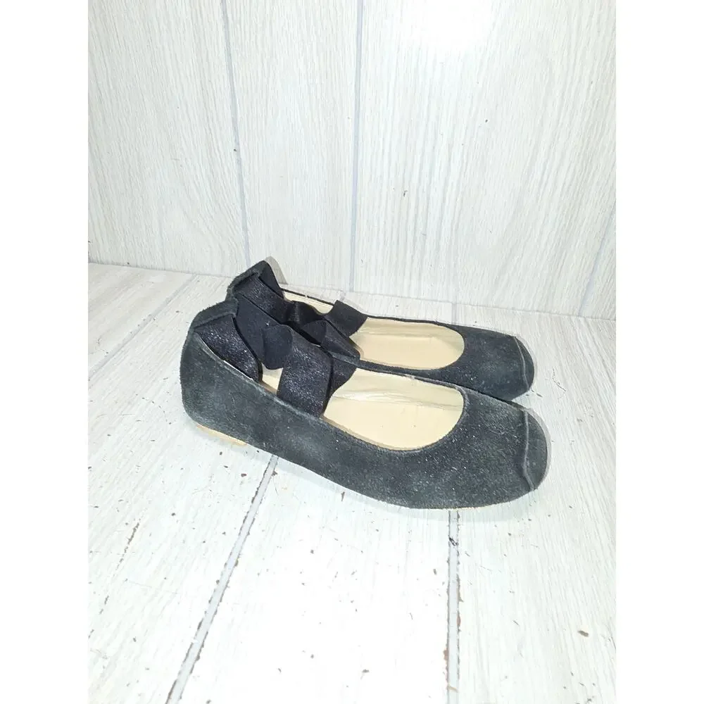 Janie And Jack Girls Square Toe Ballet Flats Black Suede Size 1 Cute